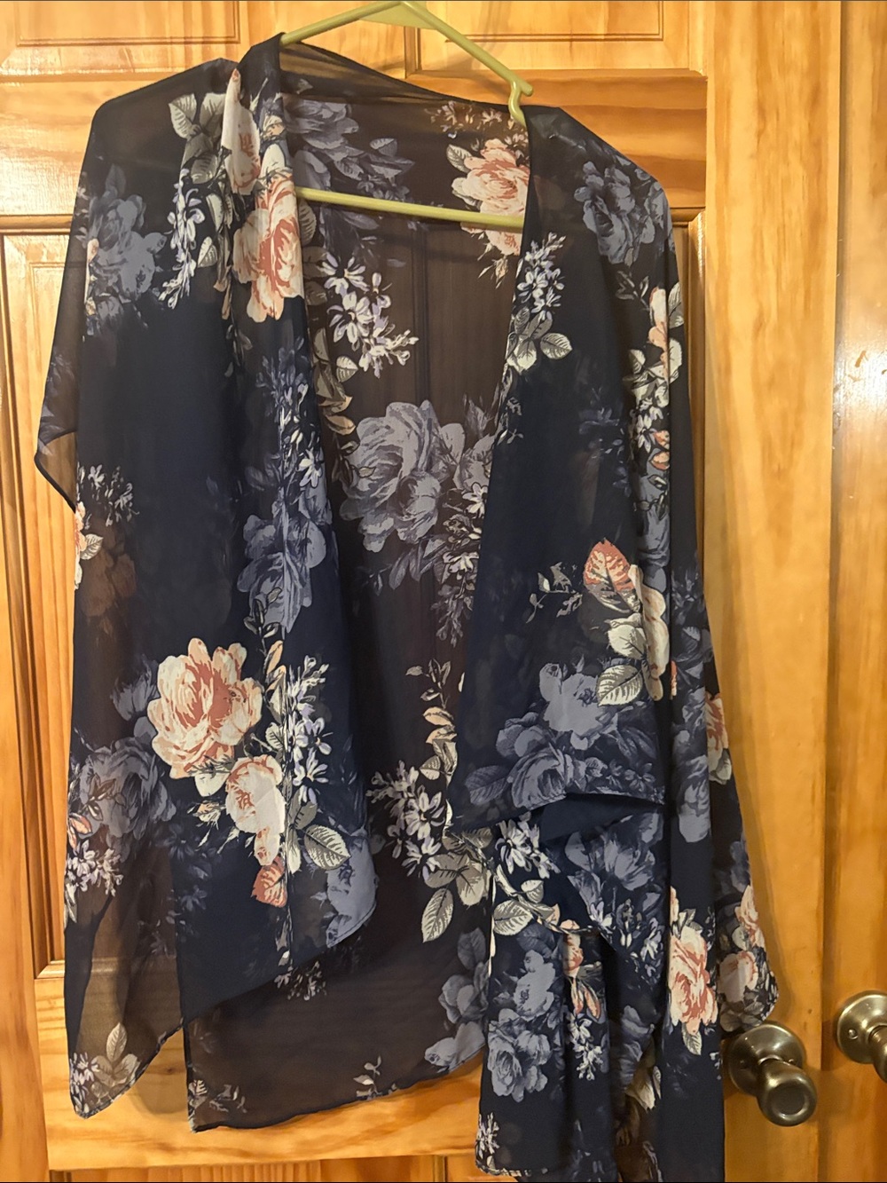 Maurices Navy Floral Sheer Open Kimono